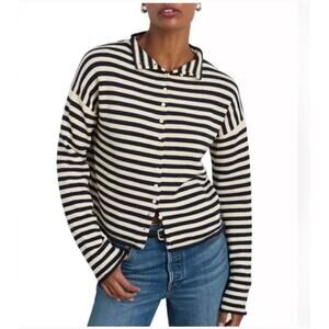 Alex Mill navy and White Striped rolled neck Taylor Cardigan cashmere cotton M